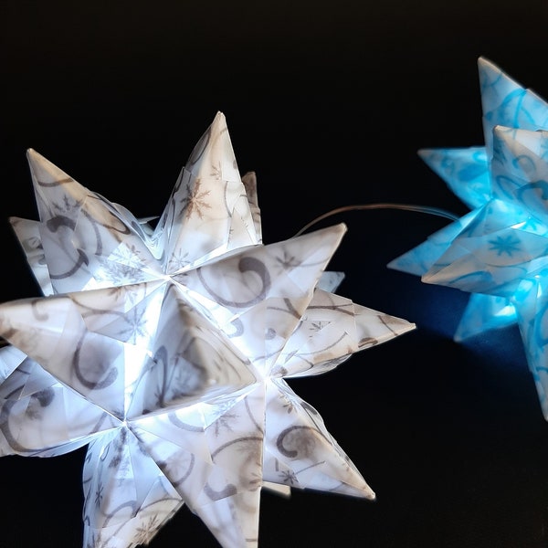 Origami Bastelset Bascetta Farbwahl 10 Sterne transparent mit Schneekristallen und Ranken 5,0 cm x 5,0 cm
