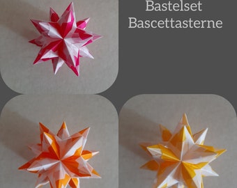 Bastelset Bascetta 9 Sterne klein, orange-pink-gelb/transparent, Origami