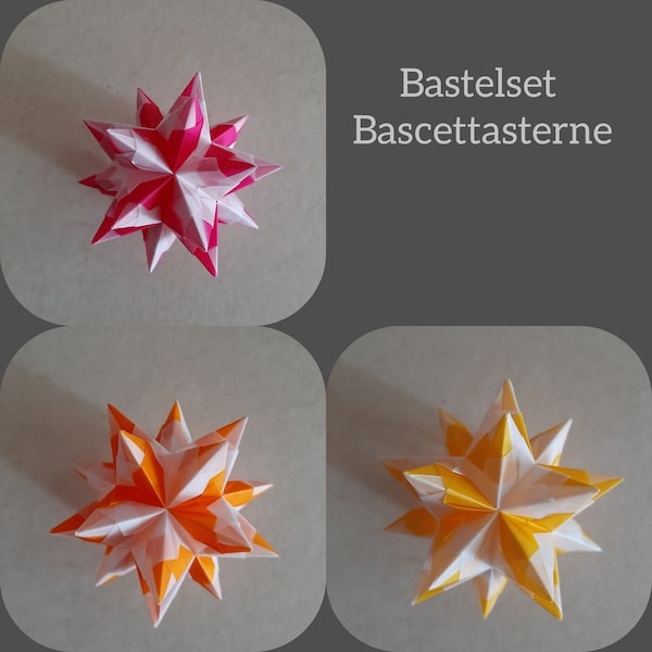 Bastelset Bascetta 9 Sterne klein, orange-pink-gelb/transparent, Origami