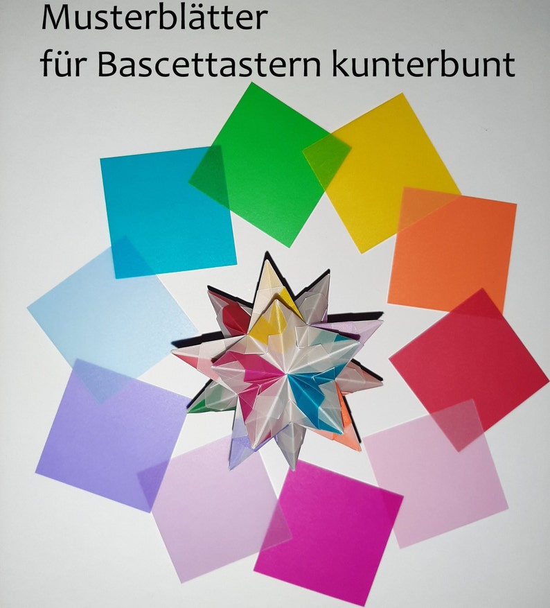Origami Bastelset Bascetta 10 Sterne weiß/kunterbunt transparent 5,0 cm x 5,0 cm Bild 3