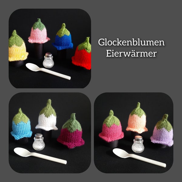 Eierwärmer "Glockenblume" gestrickt, 4 Stück, freie Farbwahl