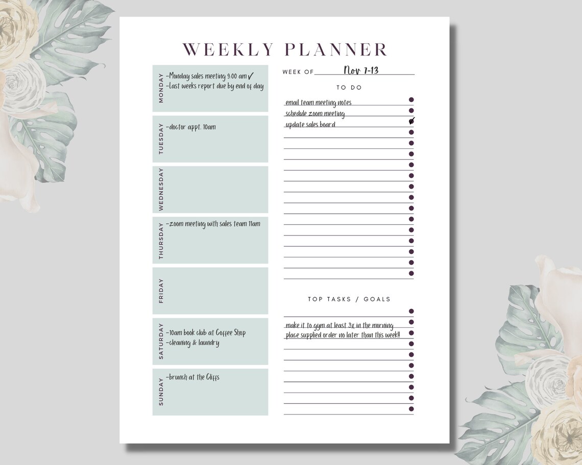 5 or 7 Day Weekly Planner Printable 2 Designs Multi Size Bundle - Etsy