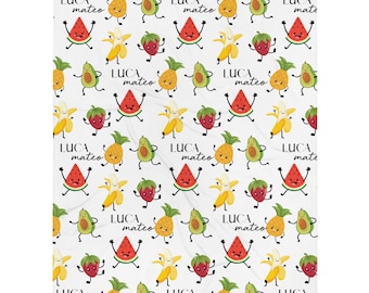 Personalized Name Blanket, Baby, Boy, Girl, Toddler, Kids Fruity Blanket, Baby Shower Gift, Custom Fruit Minky Sherpa Blanket