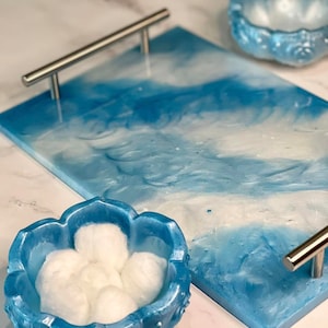 Frozen Inspired Resin Tray with Handles, Charcuterie Tray, Serving Tray, Vanity Tray with Matching Bowls, Unique Gifts, Perfume Tray