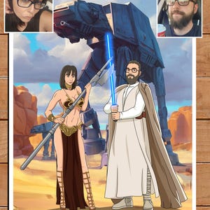 Vatertag Bestes Geschenk, personalisierte Familie Jedi Porträt, personalisierte Star Bats Charaktere, Jubiläum, Geburtstagsgeschenk