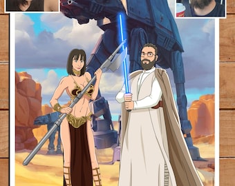 Best GIFT!! Galaxy Custom portrait , Space Couple Gift, Father's day Gift Fan Art, Space Wars, Personalized Gift