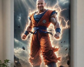 Ritratto personalizzato di guerriero anime, illustrazione di combattente con aura energetica (download digitale)