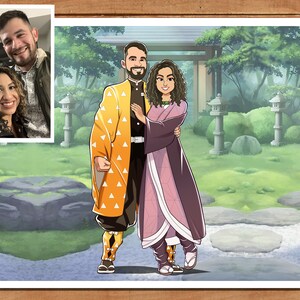 Fathers day Best Gift, Anime Slayer Custom Anime Portrait, Anime Couple Portrait, Personalized Couple Anime Illustration Digital Art