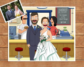 Portret Bobs Burgers | Rodzinna grafika ścienna | Dekoracja ścienna dla pary | Urodziny | Prezent rocznicowy | Dzień Ojca