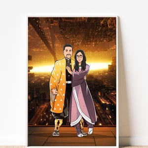 Anime Demon Hunter | Couple Portrait | Anime Wall Art | Birthday | Anniversary Gift