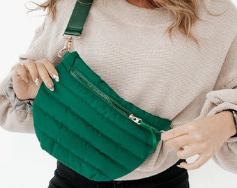Quilted Puffer Belt/Crossbody Bag-Emerald