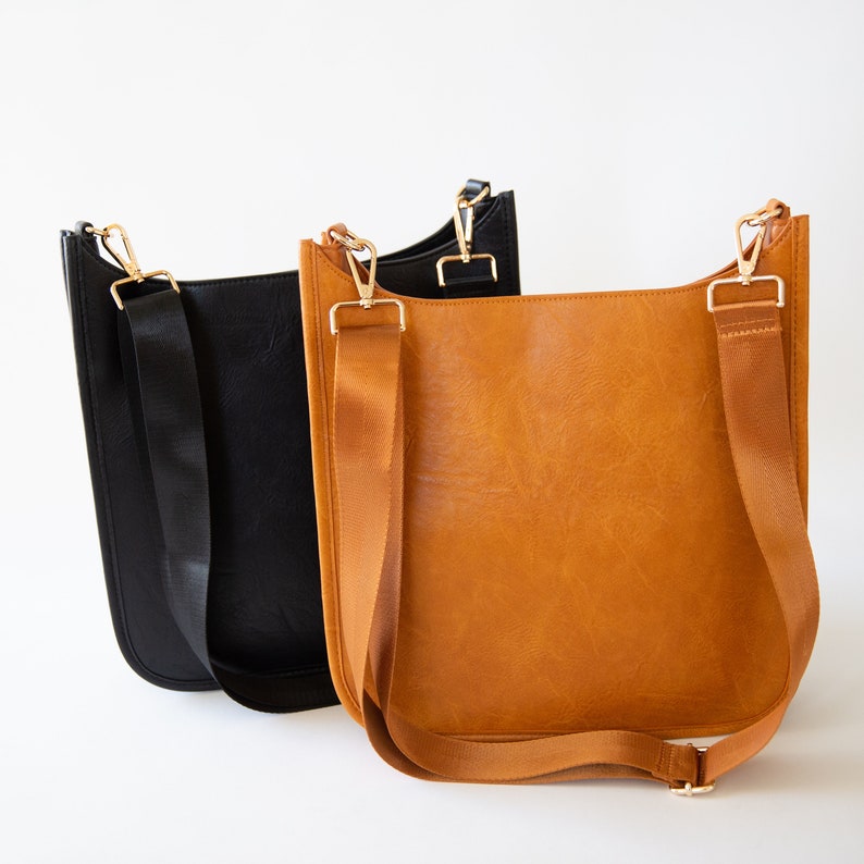 Vegan Leather Messenger Bag Black Etsy