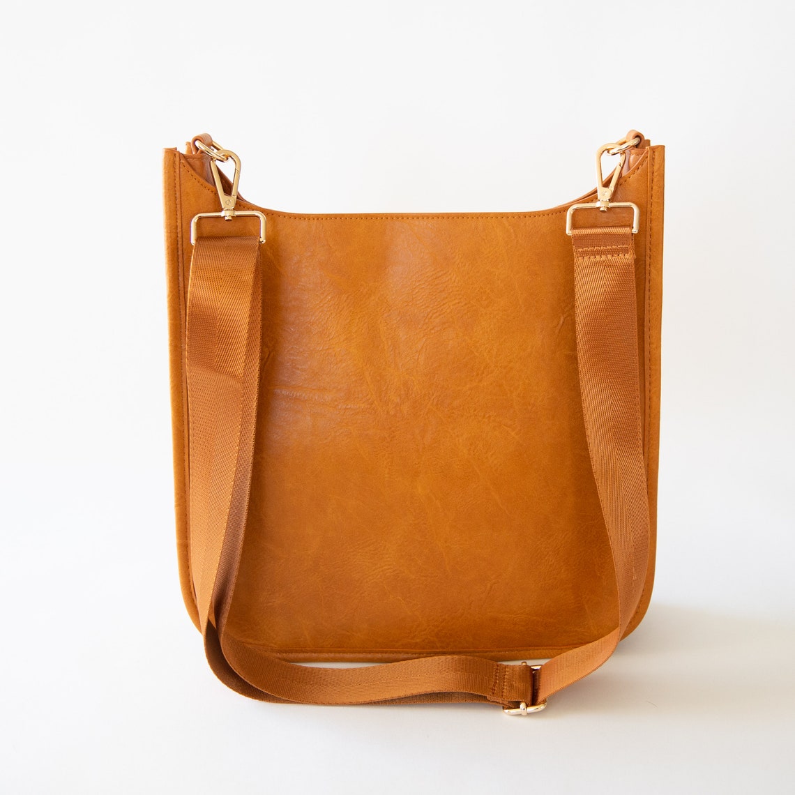 Vegan Leather Messenger Bagcognac Etsy