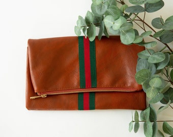 Preppy Stripe Foldover Clutch-Red/Green