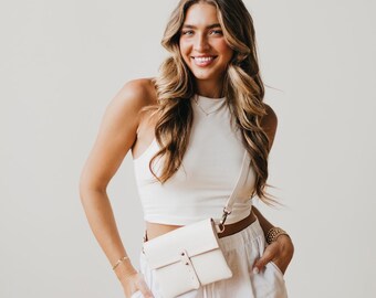 Vegan Leather Belt/Clutch Bag-Cream