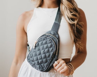 Quilted Puffer Bum Bag-Gray