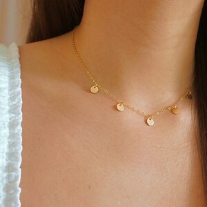 Gold Disc Choker / Multi Charm Necklace / Hypoallergenic Necklace Choker / Delicate Gold Choker
