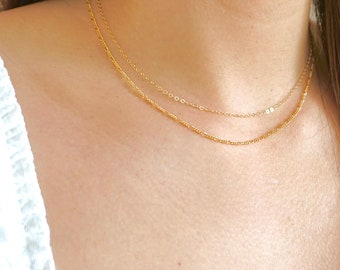 Two Strand Choker / Double Layer Gold Necklace Set / Gold Layered Necklace / Necklace Set / Double Chain Choker / Cable and Figaro / N37