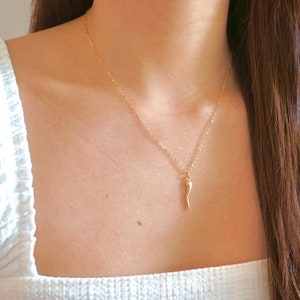 Gold Italian Horn Necklace / Gold Filled Layering Necklace / Cornicello Gold Necklace / Protection Necklace Gold / Horn Charm Necklace