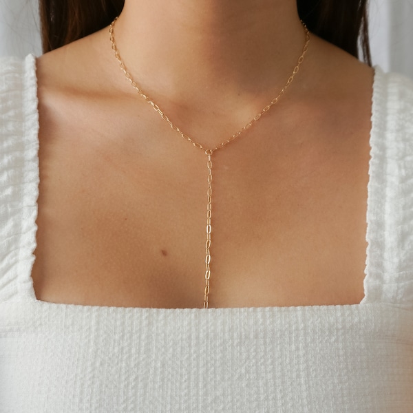 Paperclip Link Chain Lariat Necklace / Dainty Paperclip Chain Y Necklace / N19