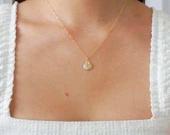 Sea Shell Gold Necklace / Gold Filled Clam Shell Charm Necklace / Dainty Shell Necklace / Tiny Sea Shell Necklace / Layering Necklace