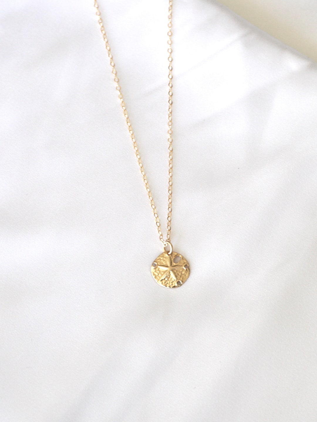 Dainty 14k White Gold Sand Dollar Pendant - Sea Star Charm Round Pendant Necklace, Polished & Elegant - View #12