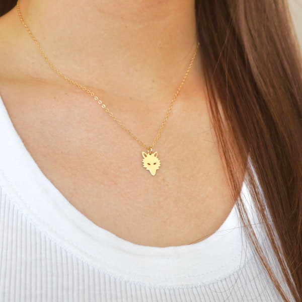 Gold Wolf Necklace / Dainty Gold Filled Necklace with Wolf Charm