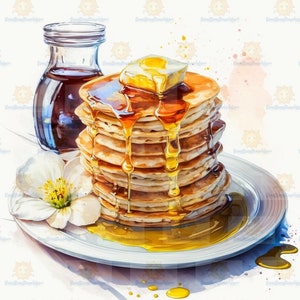 Pancake Clipart, Breakfast Clipart, Printable Pancake Poster, Printable Bed and Breakfast Art, Breakfast Photo, Pancake Stack Digital Image