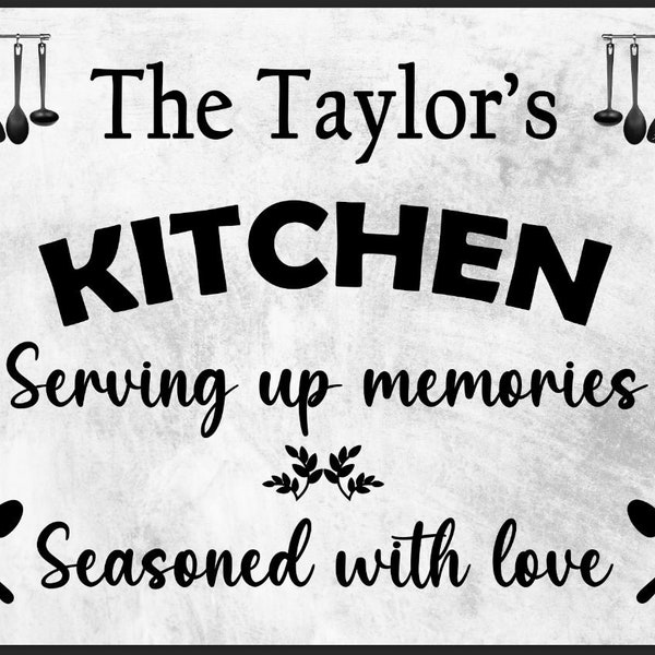 Personalised Kitchen Metal Sign Pantry Larder Home Wall Plaque Retro Vintage Family Name Memories Seasoned with love