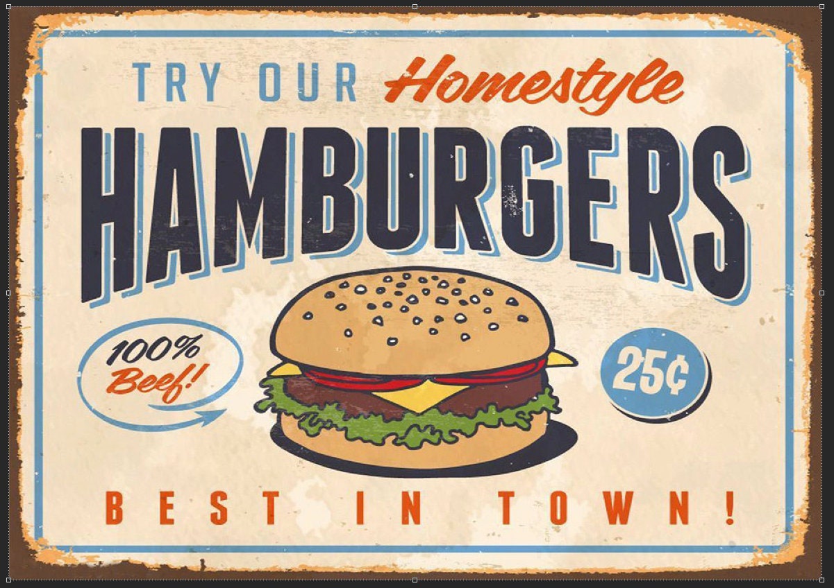 Hamburgers Tin Metal Sign Wall Plaque Kitchen Cafe Diner Etsy