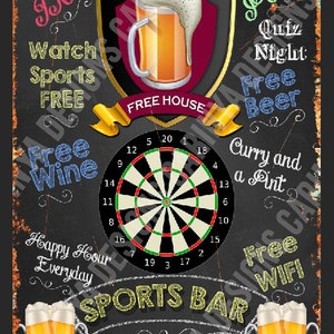 Sports Bar Retro Metal Sign Man Cave Garden Bar Pub Shed Garage Patio Beer Darts Bullseye Beer Lager TV