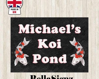 Personalized Koi Pond Metal Sign: Weatherproof Garden Decor