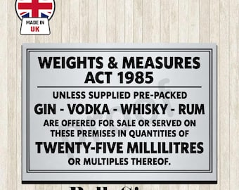25ml Weights & Measures Act Alcohol Law Sign Pub Bar Restaurant Licensing