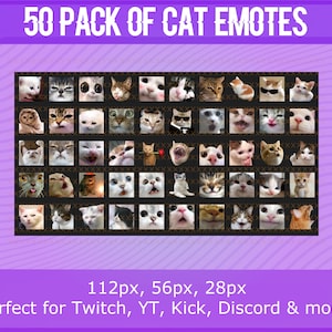 Paquete de 50 emoticonos de gatos / Meme Cats Twitch Youtube Emotes