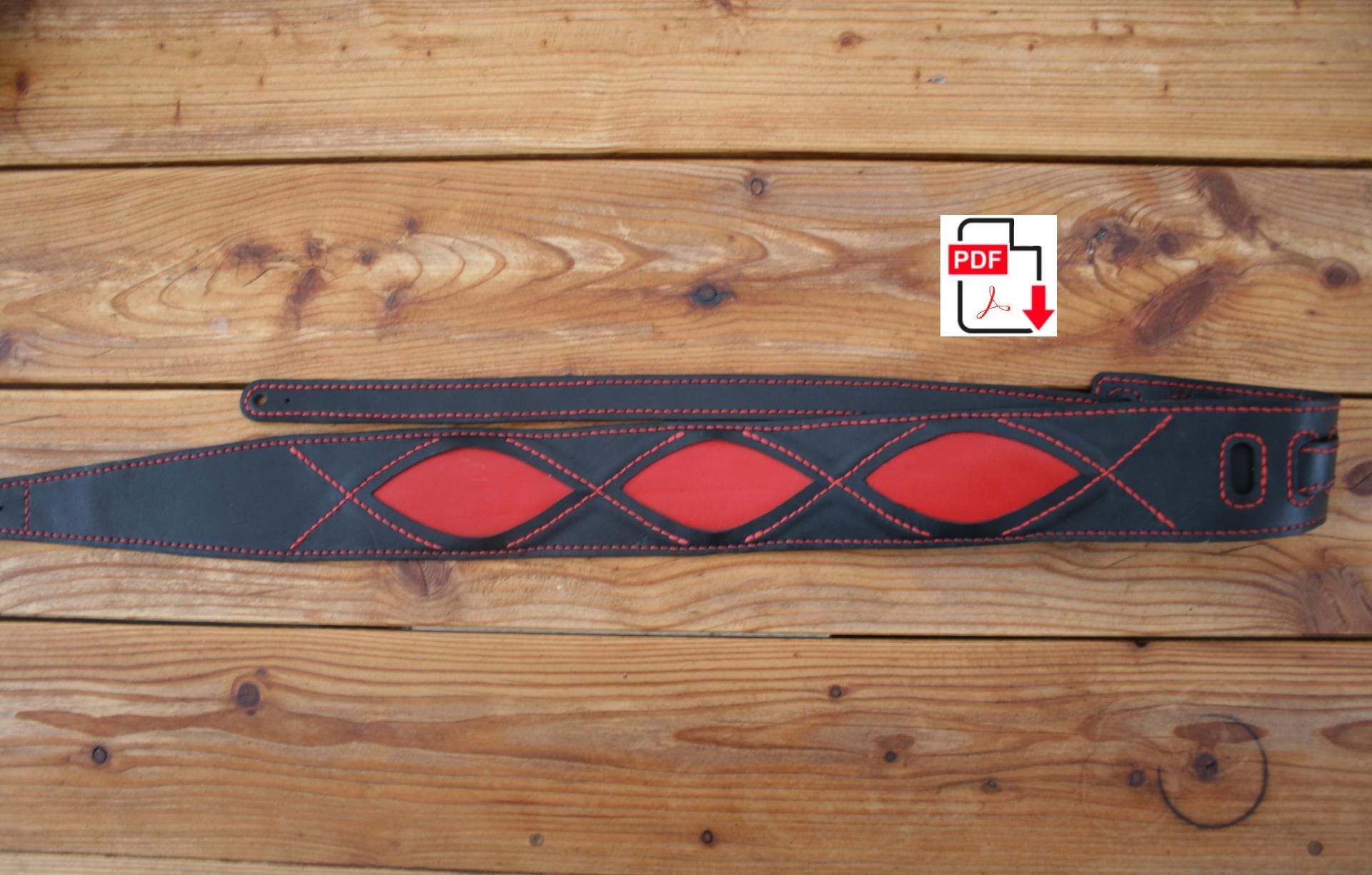 Guitar Strap Two Digital patterns RedBlack- Ergonomic pattern - leather craft - PDF pattern ONLY RedBlack