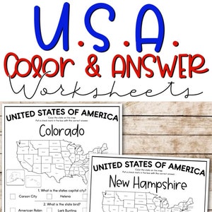 USA Color and Answer Worksheets, state worksheets, United States, digital download, instant download, STEM lessons