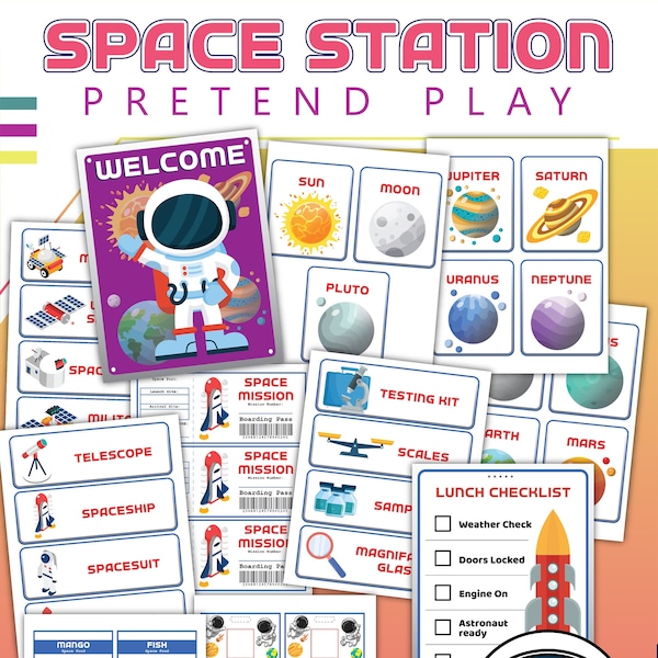 Space Station Pretend Play Set, printable download, digital download, space, STEM