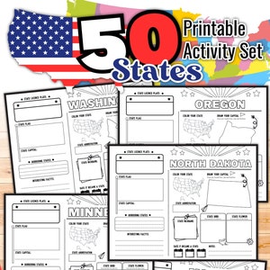 Afdrukbare activiteitenset uit 50 staten, 50 staten, Digitale download, Direct downloaden, Afdrukbare download, STEM, Verenigde Staten, STEM-activiteiten