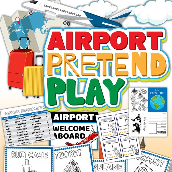 Airport Pretend Play, Pretend Play, Digital Download, Printable Download, Instant Download, airport terms, STEM, STEM Workbook, Airport