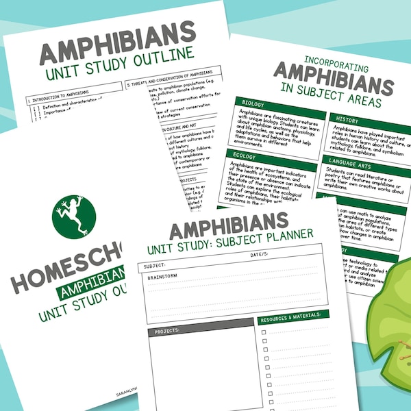 Amphibians Unit Outline Study, Amphibians, Digital Download, Printable Download, Instant Download, STEM, STEM Worksheets, Unit Study