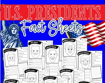 President Fact Sheets, Presidents, Digital Download, Instant Download, Printable Download, President Facts, STEM, STEM Worksheets