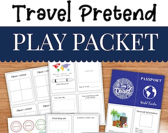 Travel Pretend Play Packet, travel play, travel passport,passport lesson,instant dowload,digital download,travel workbook, passport workbook