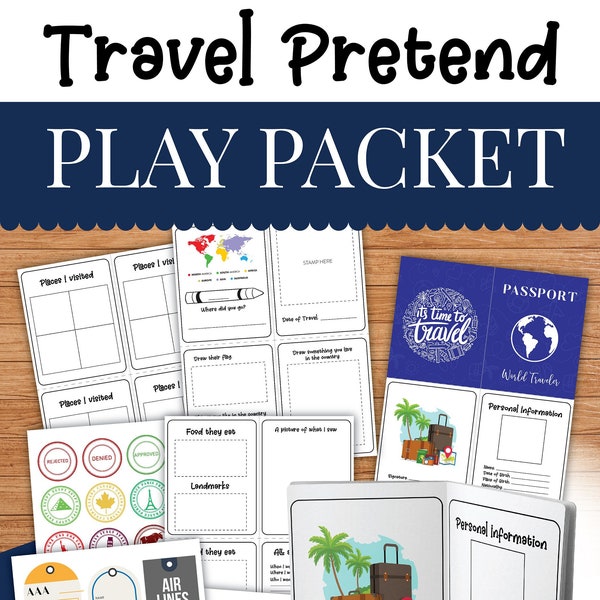 Travel Pretend Play Packet, travel play, travel passport,passport lesson,instant dowload,digital download,travel workbook, passport workbook