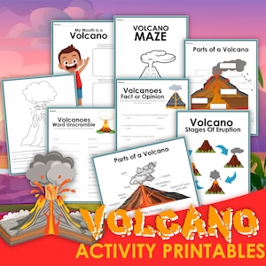 Volcano, Volcano Printable Set, Volcano Facts,  instant download, digital download, kids worksheet, STEM, kid’s workbook