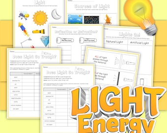 Light Energy Activity Pack, instant download STEM workbook, digital download, kid’s workbook, reflection, refraction