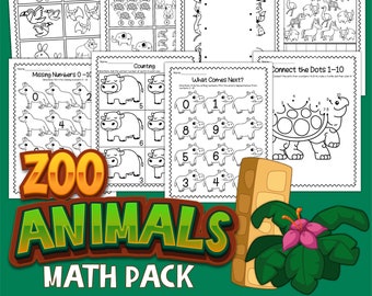 Zoo Animals Math Printable Set, Zoo Animals, Math, Printable Set, Instant Download, Digital Download, STEM, STEM Worksheets, Math Activities