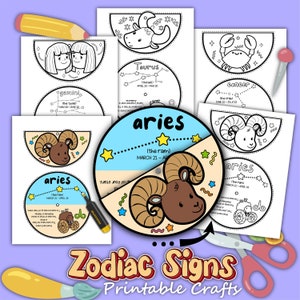 Zodiac Signs Animal Coloring Craft, Zodiac Signs, Printable Craft, Digital Download, Printable Download, Instant Download, Pinwheel Craft
