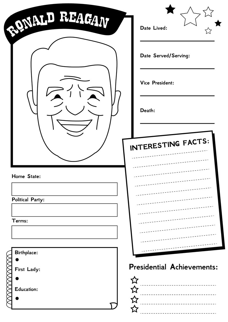 President Fact Sheets, Presidents, Digital Download, Instant Download