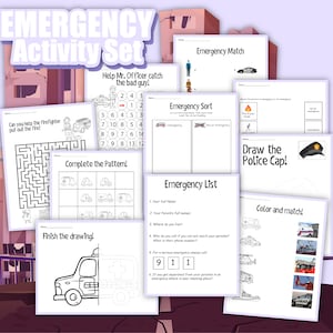 Emergency Activity Pack, digital download, kid’s workbook, Police, Fire, EMS, Lesson for kids