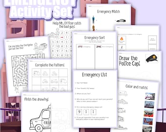 Emergency Activity Pack, digital download, kid’s workbook, Police, Fire, EMS, Lesson for kids